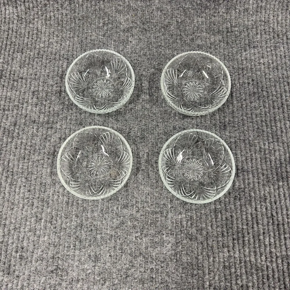 VTG KIG Malaysia Clear Glass Dish Bowl Depression Style Candy Nut Lid Set Of‎ 2